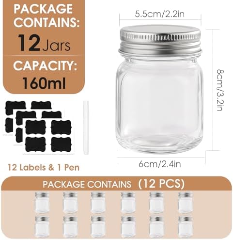 Mason Jar Gläser mit Schraubdeckel 160ml | Einmachgläser für Marmelade und Honig | Schraubgläser zur Zubereitung von Ein