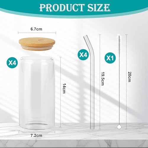 4er Set 500 ml Trinkgläser mit Deckel und Strohhalm für Cocktails und Iced Coffee