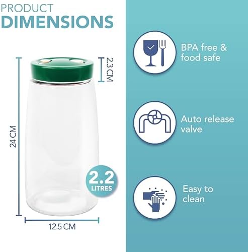 Lebensmittelecht Fermentierglas Gärglas Grünes Entlüftungsventil 1-Wege-Entlüftung |2L 2er-Pack Kefir Kimchi Sauerkraut 