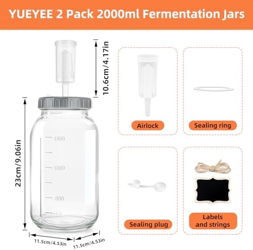  Fermentierglas 2L - Kimchi Behälter mit Luftschleuse, ideal für Sauerkraut und Sauerteigstarter-Gärung
| Kefir Glas mit