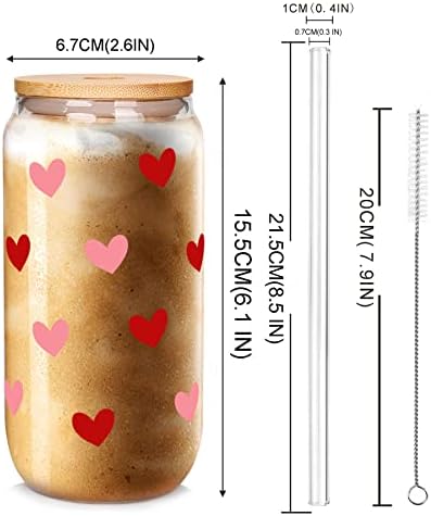 Mason Life Liebe Dose Glas Für Eiskaffee Trinkgläser, 530ML, Geformte Becher Mit Deckel und Strohhalm