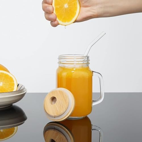 Trinkgläser mit Deckel und Strohhalm für Kaffee und Cocktail-Gläser Set, 400ml Mason Jar Trinkglas, ideales Geschenk für