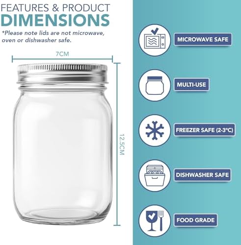 Einmachgläser Mason Jar - 6 Stück Luftdicht für Sauerteig und Meal Prep - 500ml