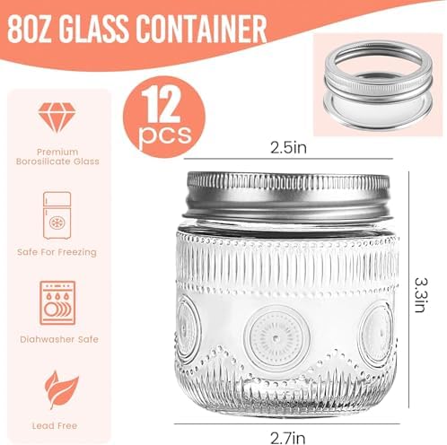 Gläser Mit Schraubverschluss 230ml, 12 Stück Mason Jar für Konservieren und Basteln