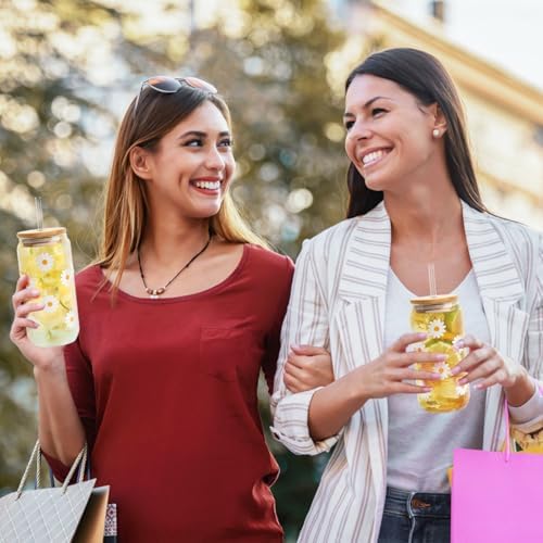 Aesthetic Gläser 480 ml Trinkglas mit Strohhalm und Deckel fürSmoothies und Getränke