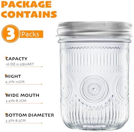 Mason-Jar-Gläser 473ml 6 Stück Mit Schraubverschluss für Konservieren und Fermentieren Basteln und Dekorieren