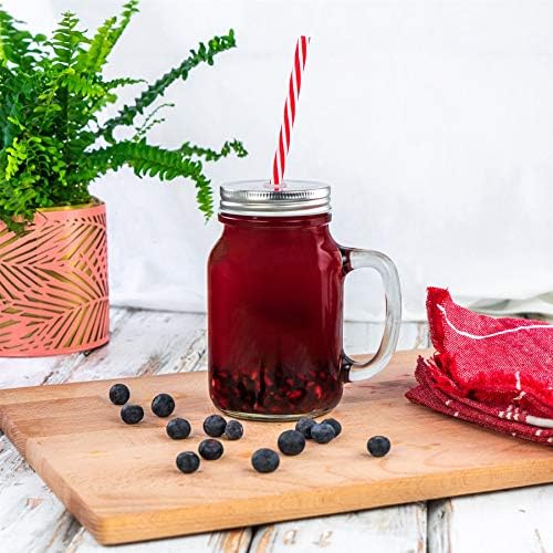 Rink Drink Einmachgläser mit Deckel und wiederverwertbarem Strohhalm - 4 Stück - 620 ml Trinkgläser aus Glas mit Griffen