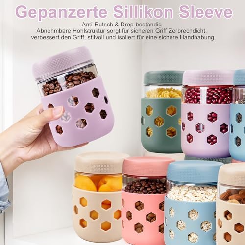 Overnacht-Oat-Gläser 500ml x 6 Stuck Pastellfarbige Vorratsgläser Mit Deckel und Silikonhülle Für Hausgemachte Marmelade