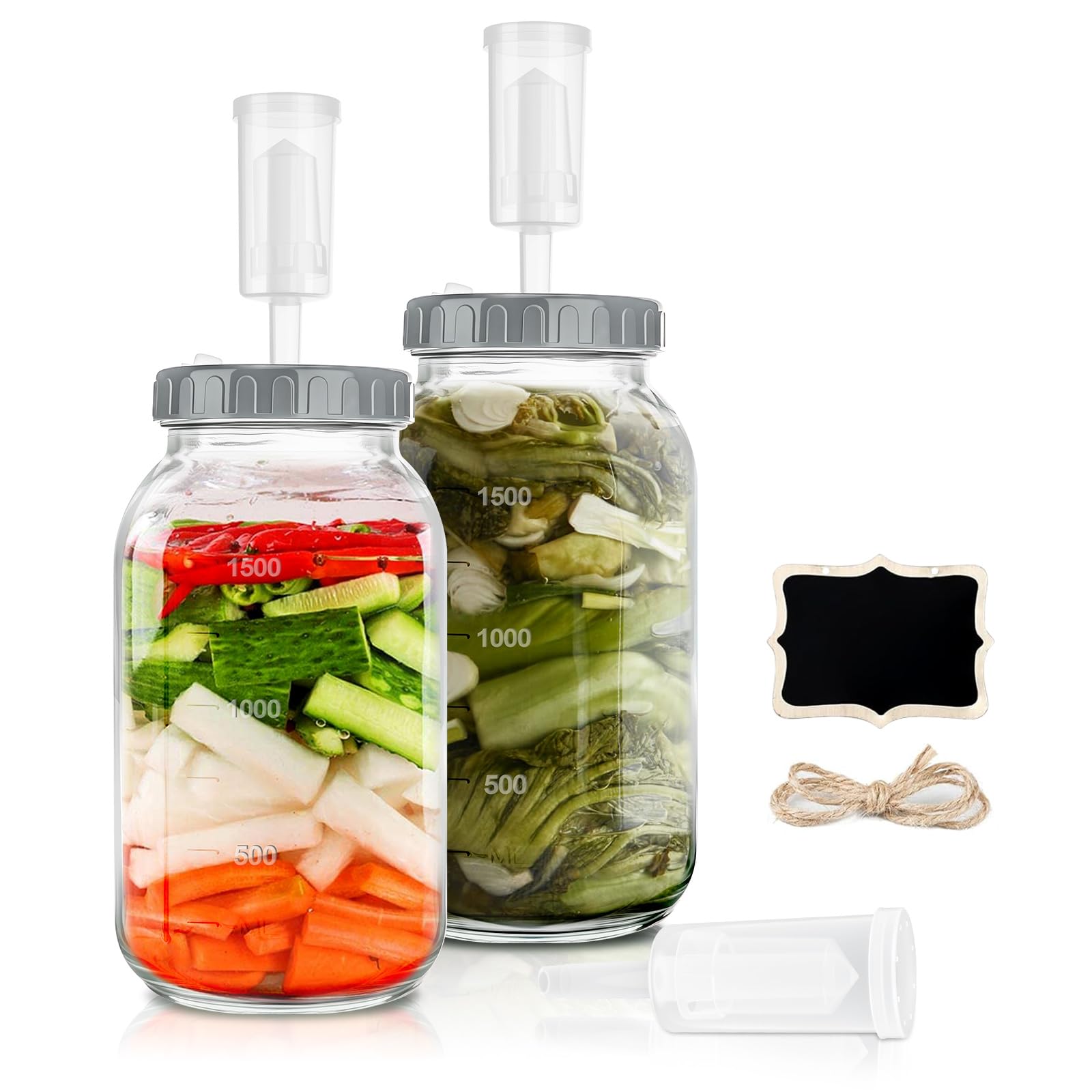  Fermentierglas 2L - Kimchi Behälter mit Luftschleuse, ideal für Sauerkraut und Sauerteigstarter-Gärung
| Kefir Glas mit