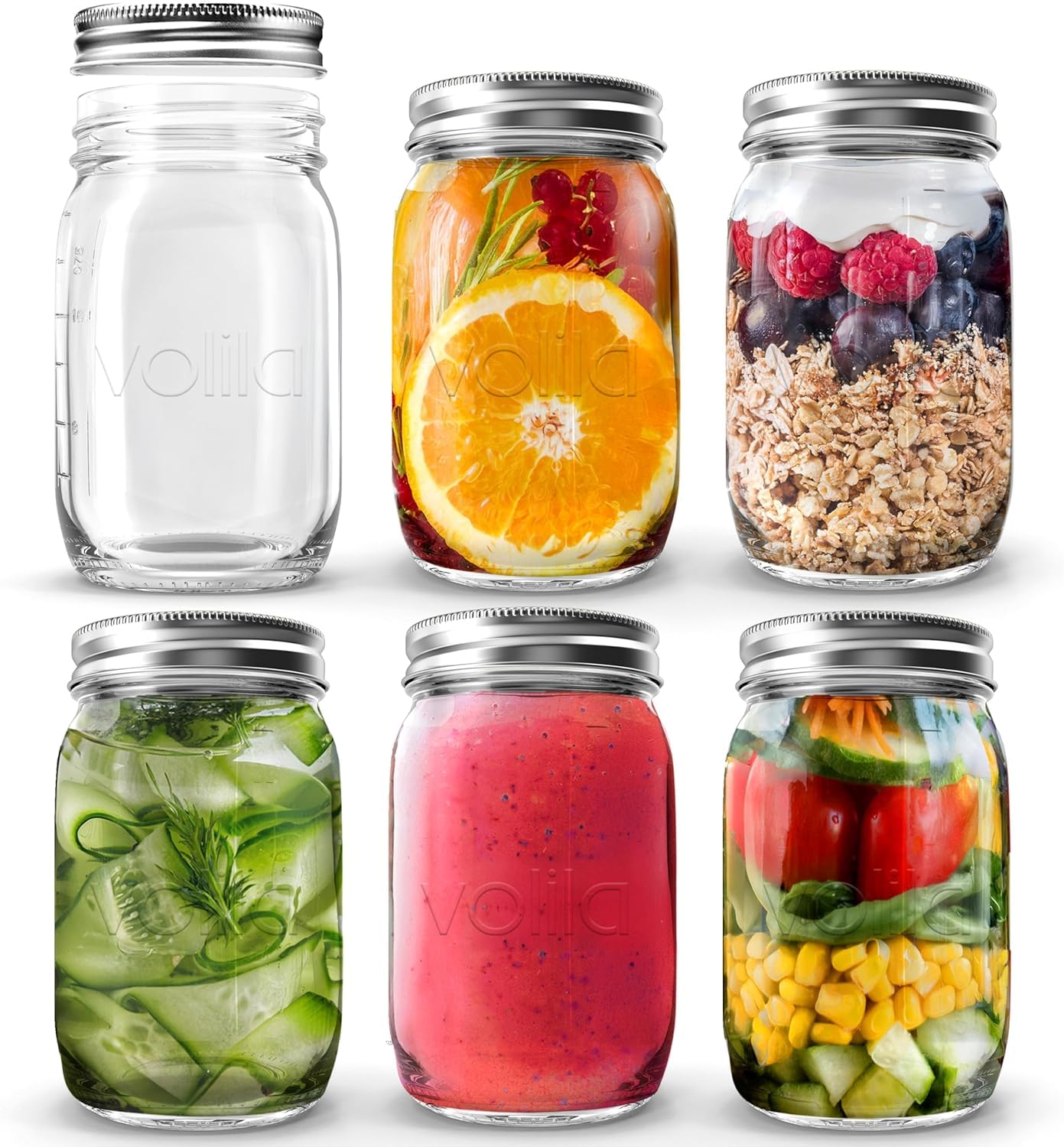 Volila Mason Jar mit Luftdichten Deckeln - 490 ml Mehrzweck-Einmachgläser für Overnight Oats und Konservierung - Alles f