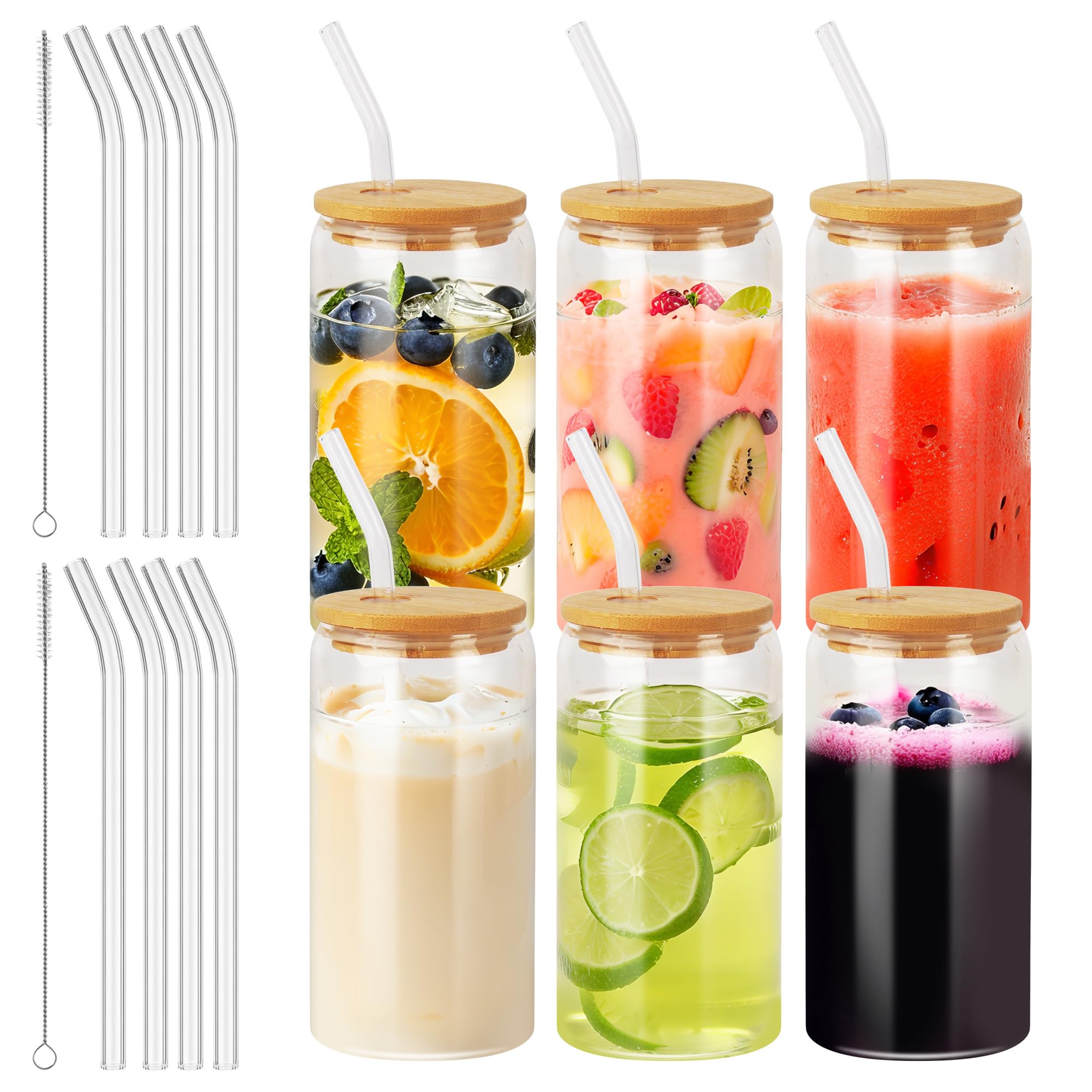  Glas mit Deckel und Strohhalm - Perfect für Iced Coffee und Cocktails - 500ml Trinkgläser Set - Whiskey und Smoothie id