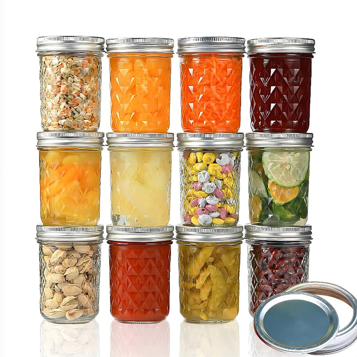 YBCPACK 12 Stück Marmeladengläser mit Schraubdeckel für Joghurt, Honig und Meal Prep, 250ml Glas mit Etiketten und Stift