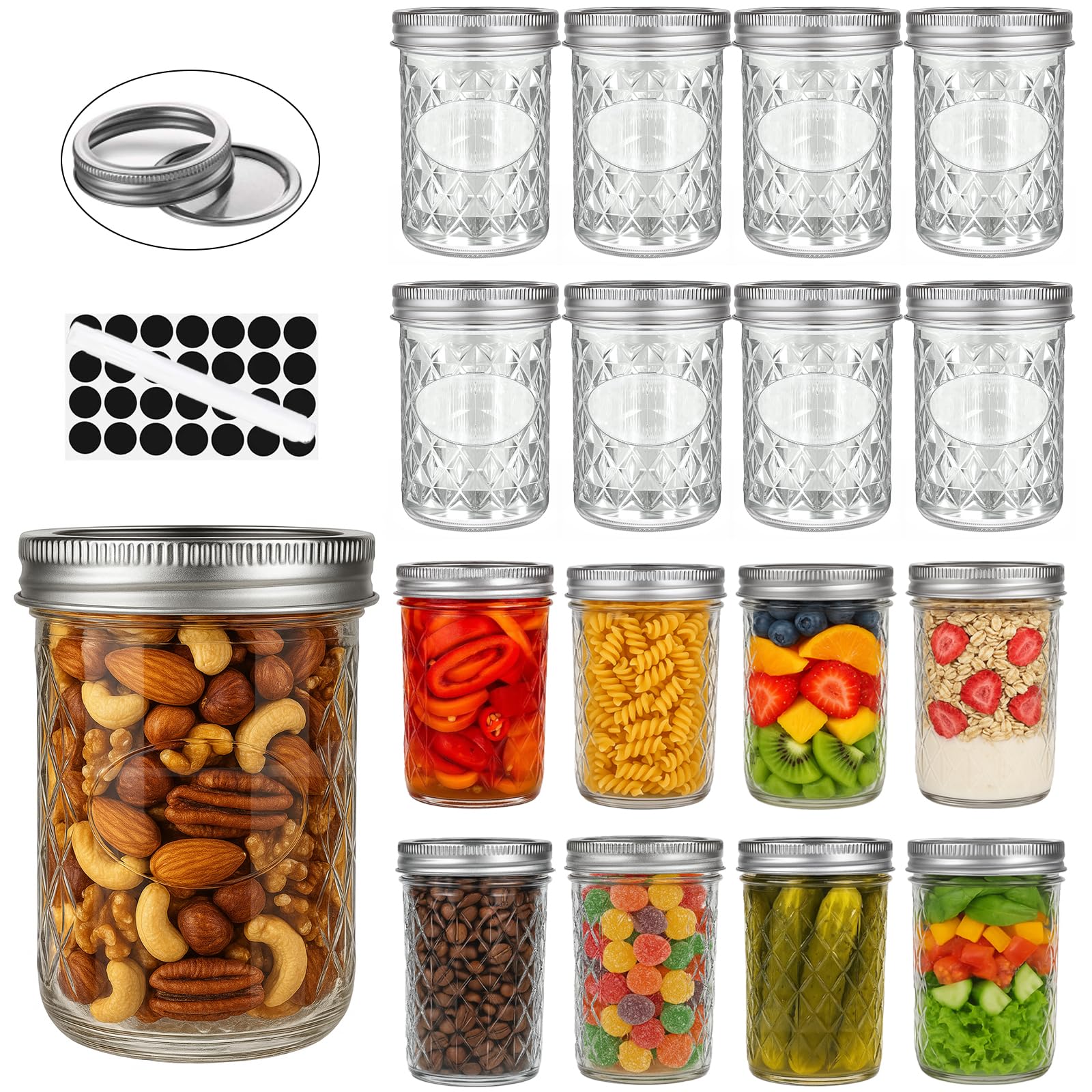 OAMCEG Recycling-Einmachgläser - Vielseitig nutzbar für Meal Prep und Overnight Oats, 100%-recyceltes Glas, 240ml, 16er 